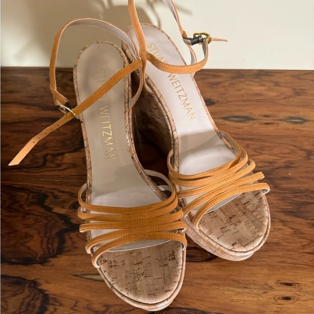 Stuart Weitzman Soirée Wedge Platform Sandal in Honey size 11